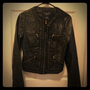 Black faux leather cropped jacket